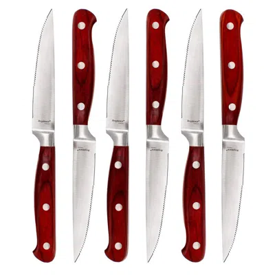 Berghoff Pakka Stainless Steel 6pc Steak Knife Set 4.75", Pakka Wood In Red