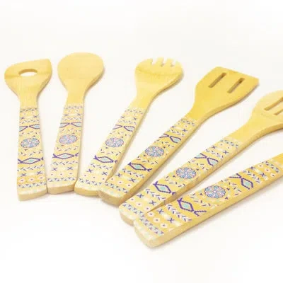 Berghoff Patterned 6pc Bamboo Kitchen Utensil Set In Brown