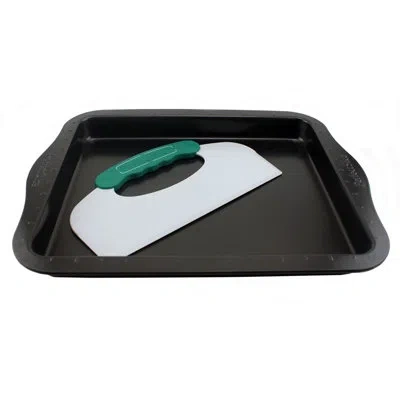 Berghoff Perfect Slice 2pc 14" Carbon Steel Non-stick Cookie Sheet With Slicer In Black