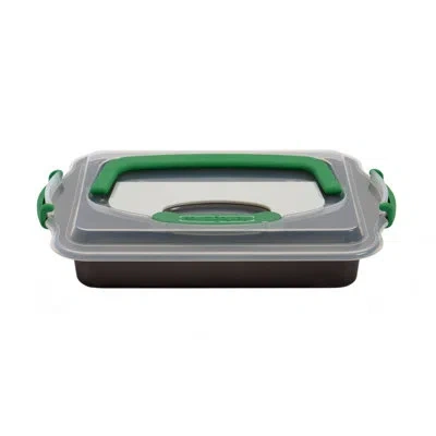 Berghoff Perfect Slice 3pc 13x9" Covered Rectangular Cake Pan With Tool, Green In Gray