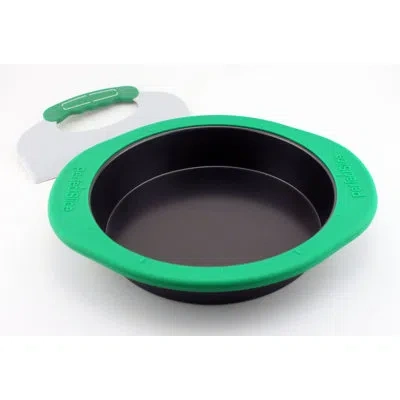 Berghoff Perfect Slice 8.75" Round Non-stick Carbon Steel Classic Cake Pan With Silicone Sleeve And Slicing T In Black,green