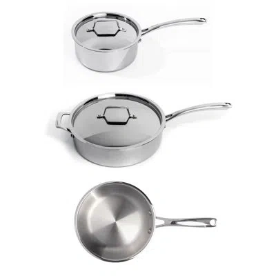 Berghoff Professional 5pc Tri-ply 18/10 Stainless Steel Starter Cookware Set, Ss Lids In Silver