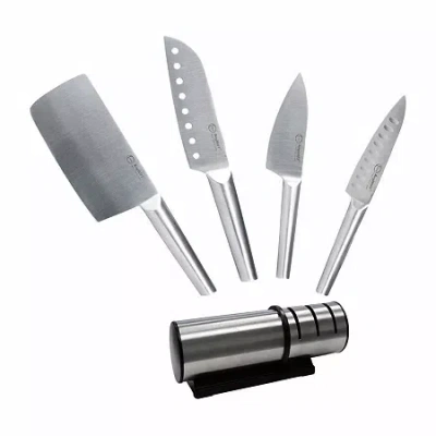 Berghoff Straight 18/10 Stainless Steel 5-pc. Specialty Knife Set With 3-in-1 Sharpener In Silver