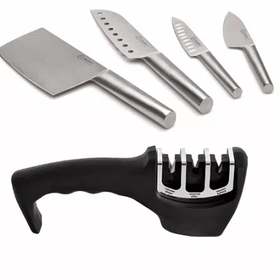 Berghoff Straight 18/10 Stainless Steel 5-pc. Specialty Knife Set With 3-slot Sharpener Knife In Black