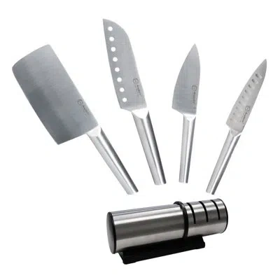 Berghoff Straight 5 Piece Santoku Knife Set With Sharpener In Silver