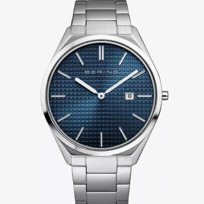 Bering Mens Silver Tone Stainless Steel Bracelet Watch 17240-707 In Pink