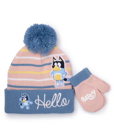 Berkshire Babies' Bluey Toddler Girls 2-piece Bluey Beanie And Mitten Set In Gray