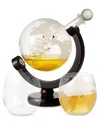 Berkware Globe Decanter With Handcrafted Glass Ship Inside & 2 Glasses