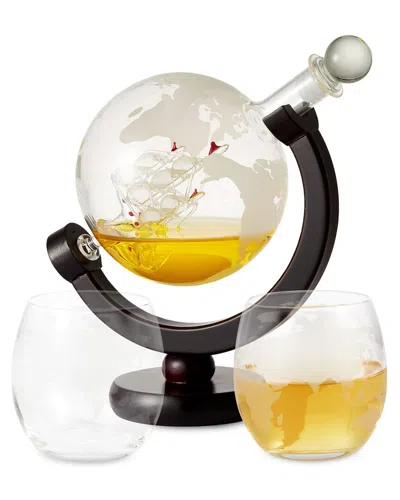 BERKWARE BERKWARE GLOBE DECANTER WITH HANDCRAFTED GLASS SHIP INSIDE & 2 GLASSES