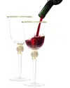 Berkware Set Of 2 Long Stem Rhinestone Wine Glasses With Rim
