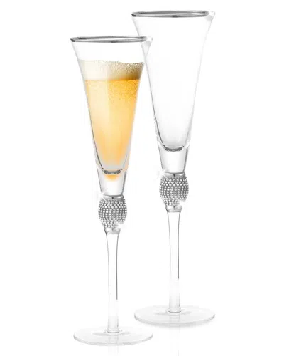 BERKWARE BERKWARE SET OF 2 TRUMPET CHAMPAGNE GLASSES WITH RHINESTONE EMBELLISHMENTS