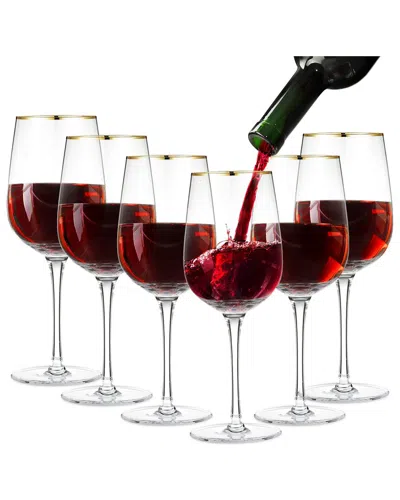 Berkware Set Of 6 Long Stem Red Wine Glasses With Rim