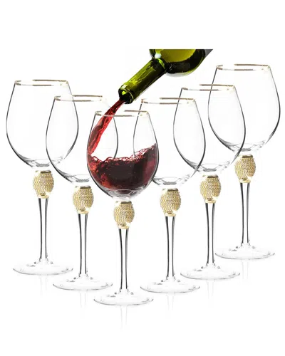 BERKWARE BERKWARE SET OF 6 LONG STEM RHINESTONE WINE GLASSES WITH RIM
