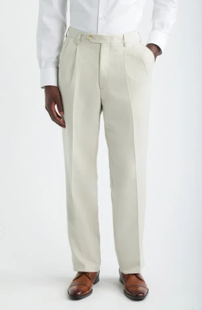 Berle Classic Fit Pleated Microfiber Performance Trousers In White