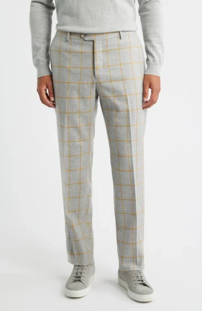 Berle Country Windowpane Check Wool & Cashmere Dress Pants In Gray