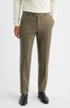Berle Covert Worsted Stretch Wool Dress Pants In Green