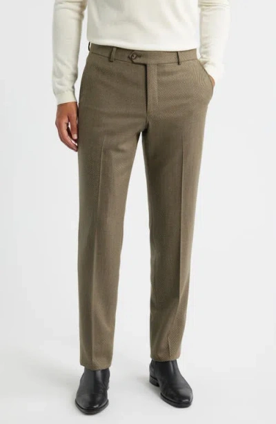 Berle Covert Worsted Stretch Wool Dress Pants In Green