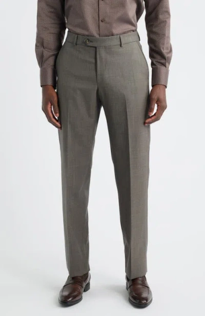 Berle Crossbred Flat Front Wool Dress Pants In Green