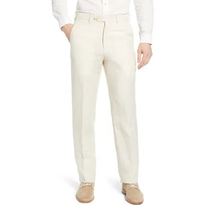 Berle Flat Front Linen Dress Pants In White