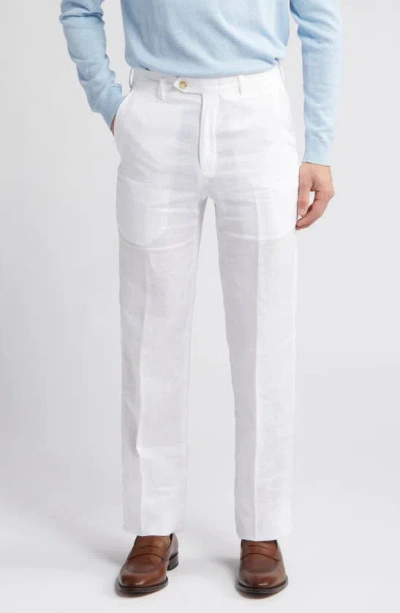Berle Flat Front Linen Dress Pants In White