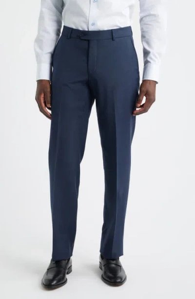 Berle Flat Front Navy Super 120s Wool Dress Pants In Blue