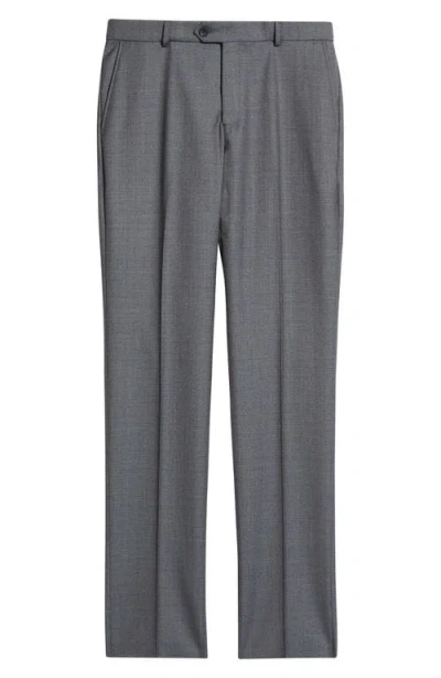 Berle Flat Front Serge Wool Dress Pants In Gray