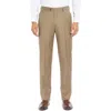 Berle Flat Front Solid Super 130s Wool Gabardine Trousers In Brown