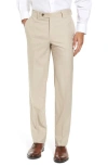 Berle Flat Front Stretch Solid Wool Trousers In Neutral