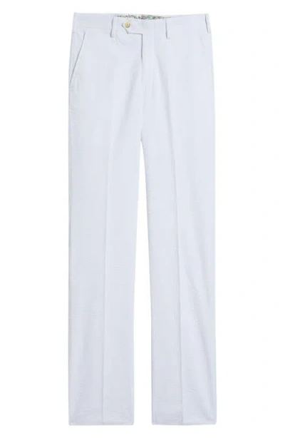 Berle Flat Front Stripe Cotton Seersucker Pants In White