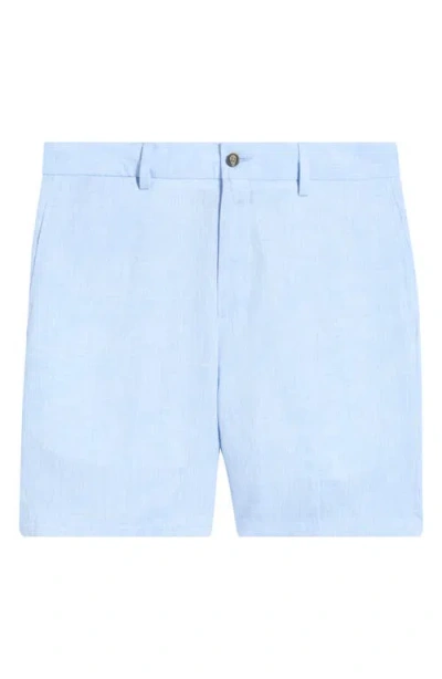Berle Light Blue Flat Front Linen Shorts