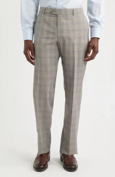 Berle Light Grey Plaid Flat Front Wool Dress Pants In Gray