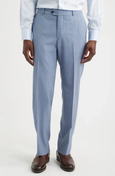 Berle Lightweight Flat Front Mesh Weave Wool Dress Pants In Blue