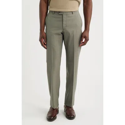 Berle Lightweight Flat Front Mesh Weave Wool Dress Pants In Green