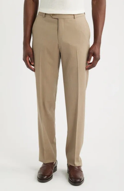 Berle Lightweight Flat Front Mesh Weave Wool Dress Pants In Neutral