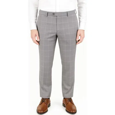 Berle Lightweight Windowpane Check Flat Front Mesh Weave Wool Dress Pants In Gray