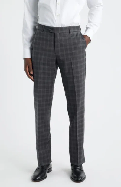 Berle Narrow Plaid Wool Dress Pants In Gray