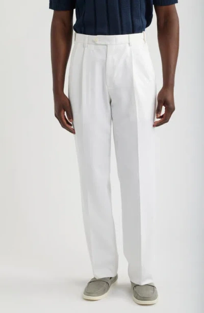 Berle Pleated Twill Pants In White