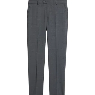 Berle Saxony Trim Fit Flat Front Thatch Weave Wool Blend Dress Pants In Gray