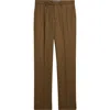 Berle Slim Fit Flat Front Brown Super 100s Wool Dress Pants In Brown