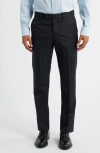 Berle Slim Fit Flat Front Brown Super 100s Wool Dress Pants In Black