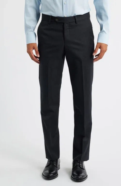 Berle Slim Fit Flat Front Brown Super 100s Wool Dress Pants In Black