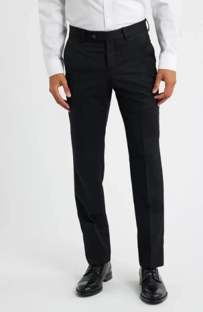Berle Slim Fit Flat Front Charcoal Grey Super 100s Wool Dress Pants In Black