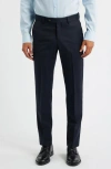 Berle Slim Fit Flat Front Charcoal Grey Super 100s Wool Dress Pants In Multi