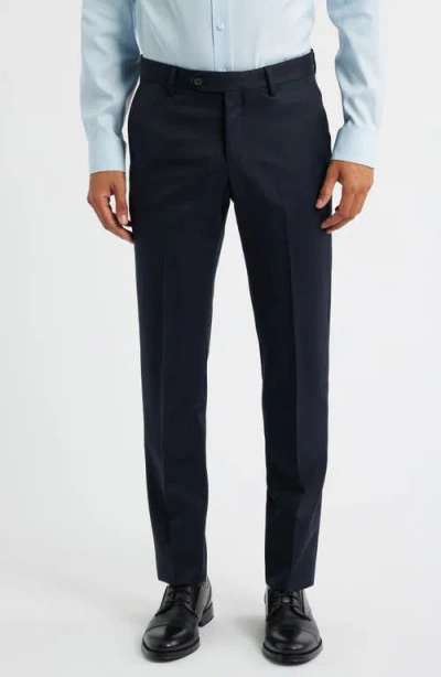 Berle Slim Fit Flat Front Charcoal Grey Super 100s Wool Dress Pants In Multi