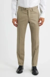 Berle Slim Fit Flat Front Charcoal Grey Super 100s Wool Dress Pants In Multi