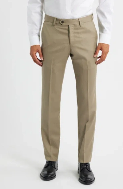 Berle Slim Fit Flat Front Charcoal Grey Super 100s Wool Dress Pants In Multi