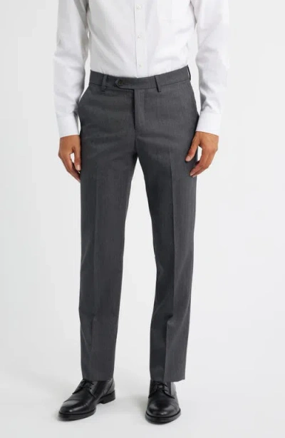 Berle Slim Fit Flat Front Grey Super 100s Wool Dress Pants In Gray