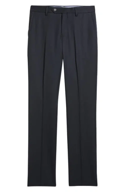 Berle Slim Fit Flat Front Navy Super 100s Wool Dress Pants In Black