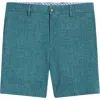 Berle Solid Linen Look Flat Front Cotton Shorts In Blue
