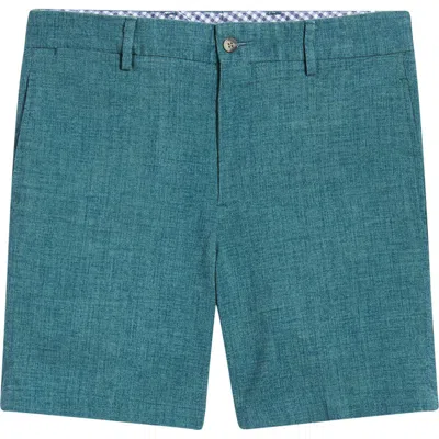 Berle Solid Linen Look Flat Front Cotton Shorts In Blue